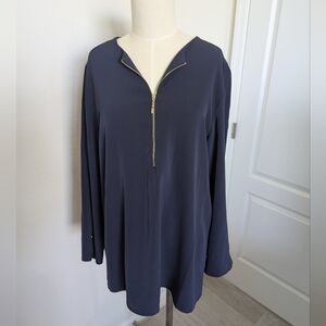 Navy Blue Zip-Up Women's  Henley Top